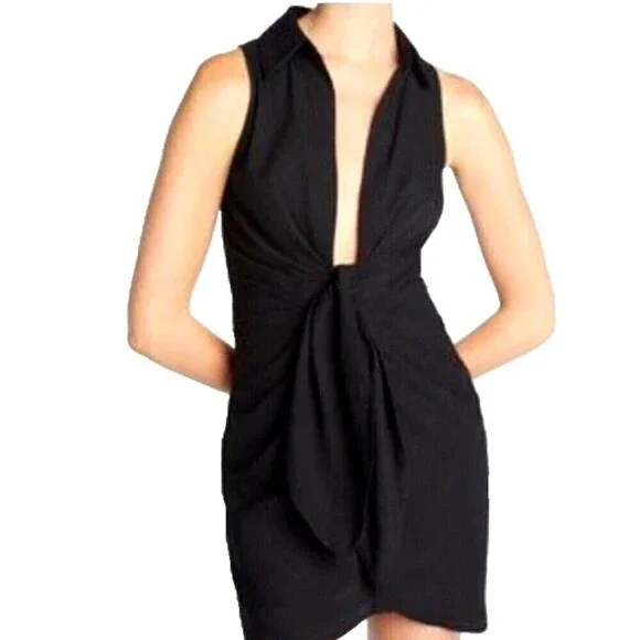 New Choosy St Crosby Plunging Shirt Dress 12 Black Sophie Turner Kim Kardashian - Picture 1 of 10